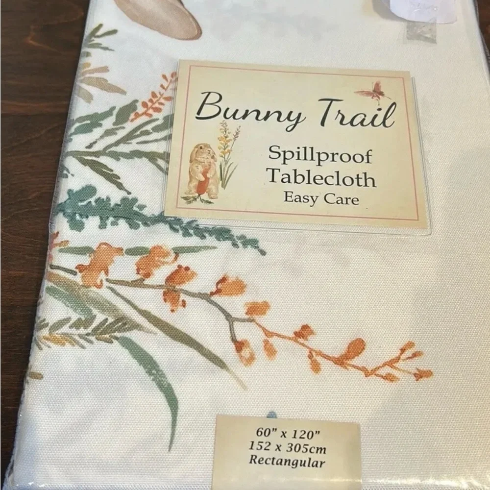 benson Mills Floral Easter Bunny Rabbit Print Spring Tablecloth 60”x120”